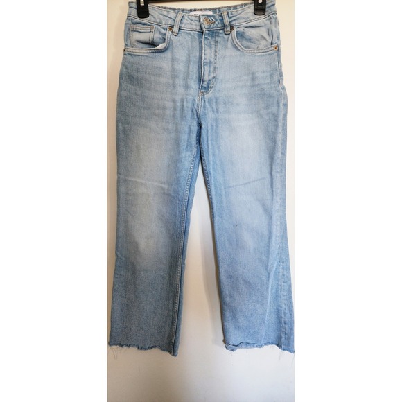 Zara Denim - Zara Women Light Wash High Rise Straight Leg Raw Hem Denim Jeans Size 4 MEX 26